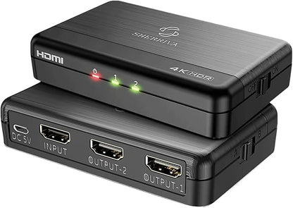 SHERRIVA 4K HDMI Splitter 1 in 2 Out – 4K@60Hz, 1080p@240Hz, HDMI 2.0, Mirror/Duplicate Screens, Auto Downscaling, EDID, 18Gbps, HDCP 2.3, Compatible with Dual Monitors, TV, PS4, Amplifier