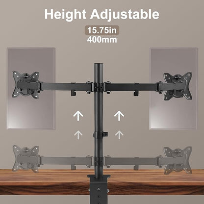 Dual Monitor Desk Mount Easily Set Up，Fully Adjustable Monitor Mount for 2 Monitors Up to 32 Inch,Heavy Duty Dual Monitor Stand Holds up to 22 LBS