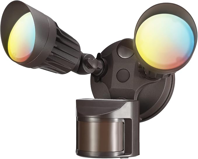 LEONLITE 3CCT LED Security Light, Motion Sensor Outdoor Lights, Dusk to Dawn, ETL Listed, Adjustable Heads, 3000K4000K5000K Selectable, Motion Detector Flood Light for Outside, IP65 Waterproof, Bronze