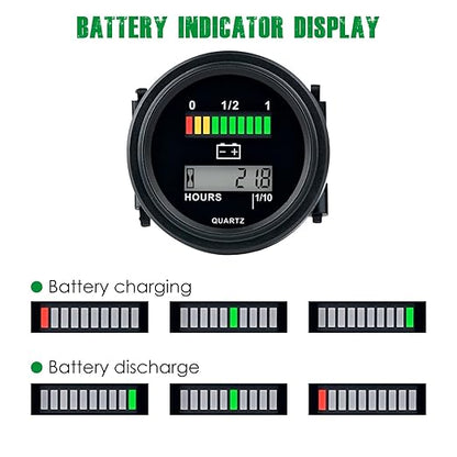 Yooreal 12/24V 36/48V 72V Golf Cart Battery Meter,Hour Meter&Battery Indicator Gauge Meter Lead-Acid Battery(Excluded Trojan),Charging Reminder,for Golf Cart Club Car RV Forklift Tractor ETC