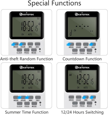 Digital Plug-in Timer Outlet Socket 20 on/Off Programmable Timer Switch 24 Hours 7 Days Programs and Countdown Energy Saving Timing Plug Socket (15A 1725W 115VAC)
