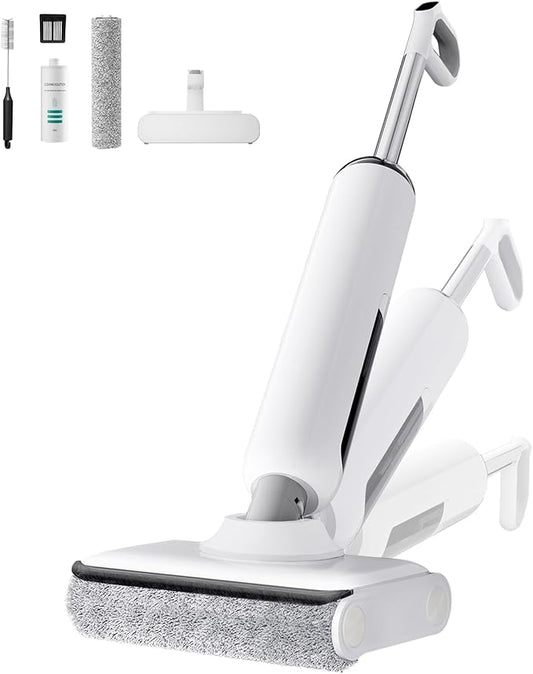 HABIUBIU Wet Dry Vacuum Cleaner, 180° Lay-Flat Cordless Vacuum Mop Combo with Edge Cleaning, All-in-One Floor Cleaner for Hard Floors, 45mins Runtime, Full-Path Self-Cleaning&185℉ Flashdry