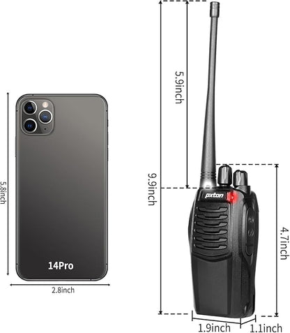 pxton S1 walkie talkies for Adults with earpieces and Rechargeable 1500mAh Li-ion Battery，walkie Talkie has VOX，TOT，Emergency Alarm，Battery Low Alert，Flashlight，Scan Function（2 Pack）