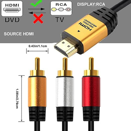 HDMI to RCA 10FT Cable with IC, HDMI Male to 3-RCA GD AV Cable Video Audio Component Converter Adapter 1080P Cable for TV HDTV DVD