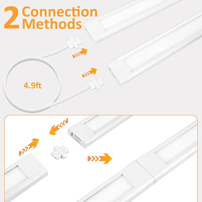 maylit Under Cabinet Lighting Plug in, 4Pcs 14 Inch Linkable Ultra Bright LED Light Bars, Renter Friendly Lamp, Wired 110V 120V Indoor Lights for Kitchen Cabinet, Counter, Workbench, Shelf, Warm White
