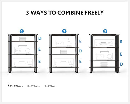 FITUEYES 4-Tier Media Stand Audio/Video Component Cabinet with Glass Shelf for/Apple TV/Xbox One/PS4 AS406001GB