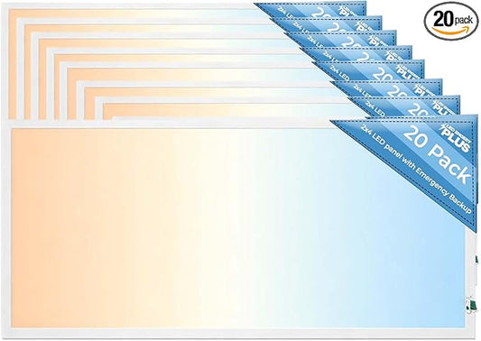 2X4 LED Flat Panel Light with Emergency Battery Backup, 50W 3000K/4000K/5000K, 0-10V Dimmable, 6500 Lumens, LED Drop Ceiling Lights, 100-277V, DLC UL Listed, Ultra Thin Back-Lit (20 Pack)