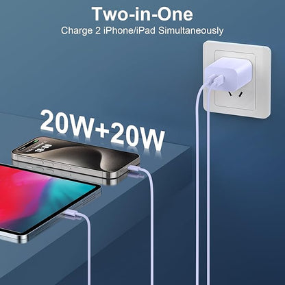Phone 17 16 15 Pro Max Charger Fast Charging, 20W USB C Charger Block with 6FT Long USB C to C Charging Cable Cord for Phone 17 16 15 Pro Max/17 16 15 Pro/17 16 15/16 15 Plus-Purple