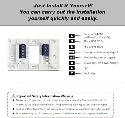 Thermostat for Home, Premium Heat Pump Room Temperature Controller, up to 2H/1C, Easy-to-Read Large Display，White Backlight