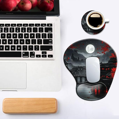 Ergonomic Mouse Pad with Wrist Rest,Gaming Mouse Pad with Wrist Support,Funny Mouse Pads for Desk,Computer Mousepad with Non-Slip Pain Relief PU Base,Cute Office Desk Accessories,Full Moon