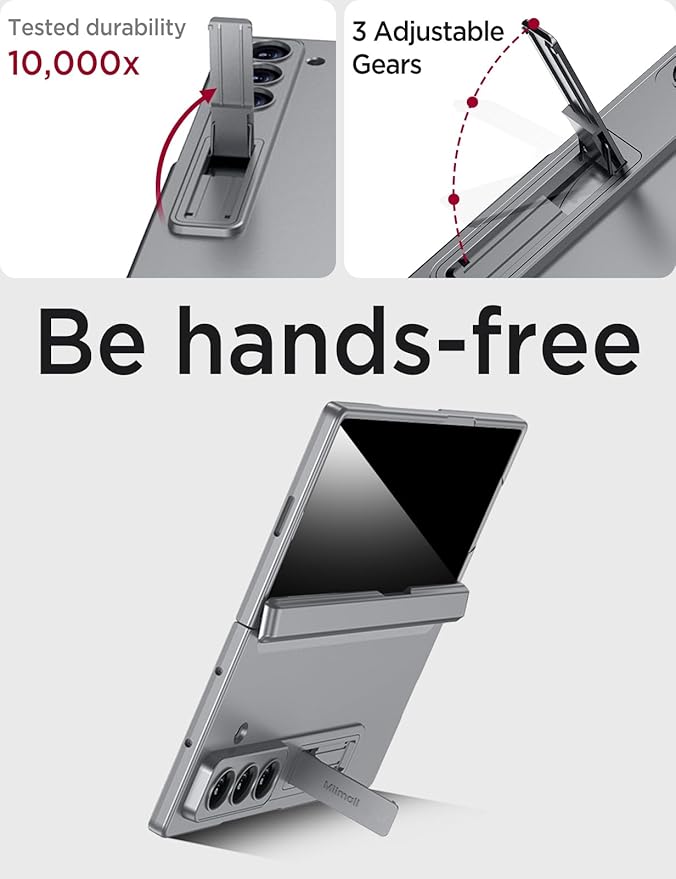 Miimall for Galaxy Z Fold 7 Case with Privacy Screen Protector, Built-in Adjustable Kickstand & Magnetic Hinge & Upgraded Camera Protection All-Inclusive Protective Cases for Galaxy Z Fold 7 5G Grey