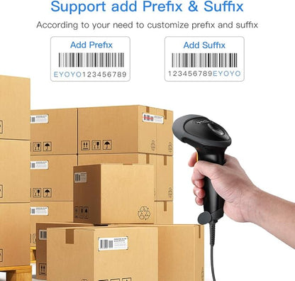 Eyoyo EYH2 Handheld USB 2D Barcode Scanner, Wired Automatic QR Code Scanner PDF417 Data Matrix Bar Code Reader with Long USB Cable for POS Mobile Payment, Convenience Store, Supermarket, Warehouse