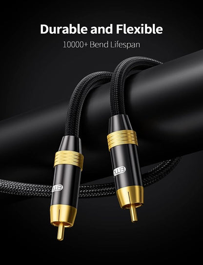 Subwoofer Cable,EMK Digital Coaxial Audio Cable [24K Gold-Plated, Durable Cotton] Premium S/PDIF RCA Male to RCA Male for Home Theater, Soundbar,Speaker,HDTV, Subwoofer, Hi-Fi Systems (Black-9.8ft/3m)