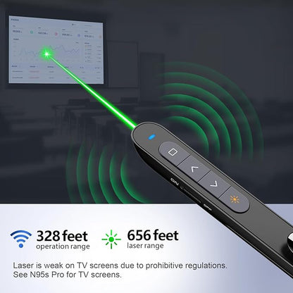 Norwii N76 Rechargeable Presentation clicker, Long Range Presentation Remote, Wireless Presenter, Pointer for PowerPoint Presentations, Slide Control - Green Light