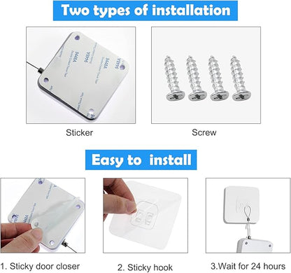 Rierdge 800g Set of 2 Punch-Free Automatic Sensor Door Closer, Multifunctional Drawstring Auto Door Closer for Residential Commercial Bedroom Room Storm (2 Pcs White)