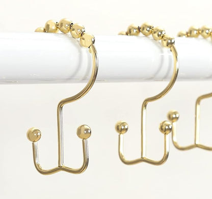 Goowin Shower Curtain Hooks Rings, Stainless Steel Gold Shower Curtain Hooks Rust Proof, Free Sliding Double Shower Hooks for Shower Curtains & Liners (Gold)