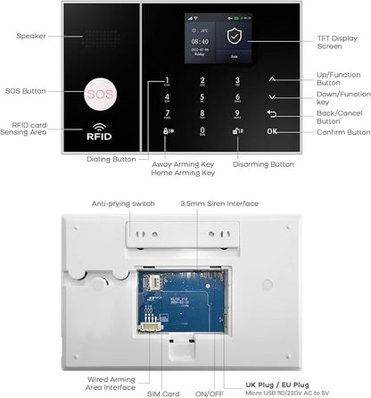 XUK Wireless 4G/GSM/Wi-Fi Security System for Home/Apartment, Smart Security Alarm with Door/Window Sensors, PIR Motion Detector, Compatible with Alexa/Google Home, Easy Installation (21pcs Set)