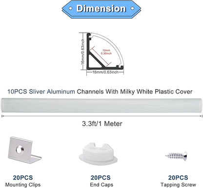 VST 10pack 3.3ft LED Channel, V Shape Led Diffuser Channel, LED Aluminum Channel System with Milky Cover, End Caps and Mounting Clips, Aluminum Profile for LED Strip Light Very Easy Installation