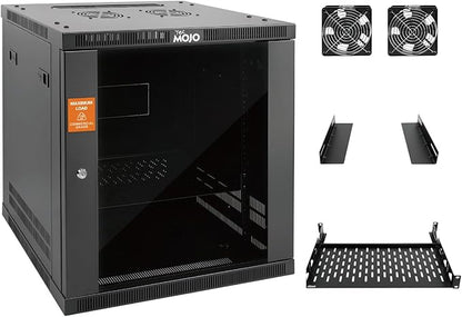 Tecmojo 12U Wall Mount Rack Cabinet, Heavy-Duty 176 Lbs High Load Capacity, 19” Enclosed Server Network Rack with Glass Door, 17.7” Deep – Elite Collection