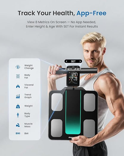 Smart Scale for Body Weight and Fat, 8-Electrode Full-Body Composition Scale with Handle, Dual-Frequency BIA, 28 Body Metrics, High Accuracy, Syncs with Apple Health & Google Fit, FSA&HSA Eligible