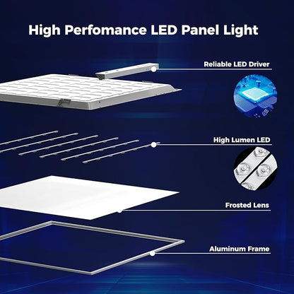 AIKVSXER 1 Pack 2x2 LED Flat Panel Light - Selectable 5 CCT 3000K-6500K & 5 Wattage 30-50W 5500Lm 0-10V Dimmable 2x2 led Drop Ceiling Lights 120-277V for Commercial and Home