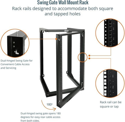 Tecmojo 18U Wall Mount Rack, Server Rack,Open Frame Server Rack,Network Rack for 19inch Computer/AV/Data/IT/Media Equipment,18inch Depth,16inch Apart Mounting Holes,Swing Gate,Square and Tapped Holes