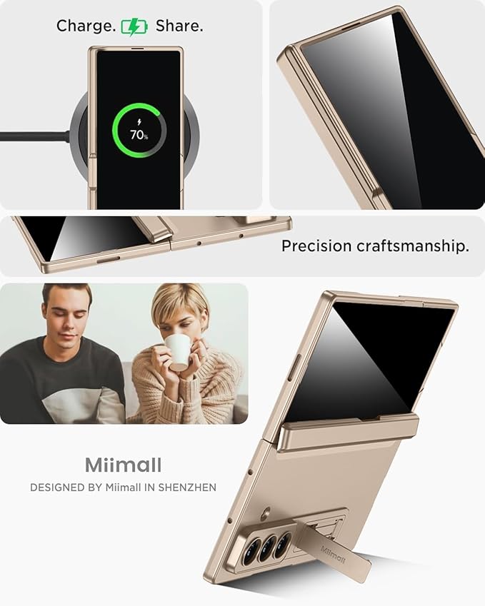 Miimall for Samsung Galaxy Z Fold 7 Case with Privacy Screen Protector, Anti Spy Built-in Adjustable Kickstand Magnetic Hinge Protection Full-Body Protective Case for Galaxy Z Fold 7 Champagne Gold
