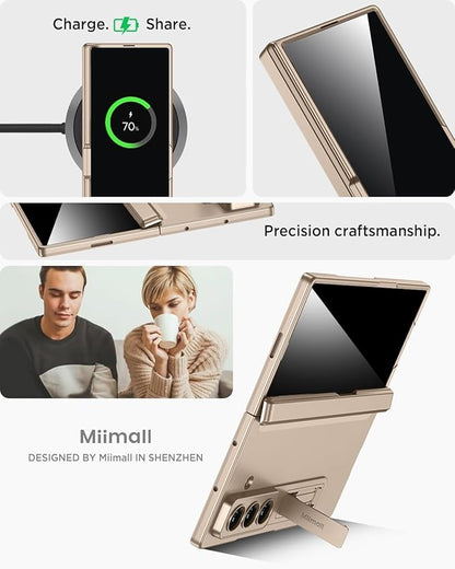 Miimall for Samsung Galaxy Z Fold 7 Case with Privacy Screen Protector, Anti Spy Built-in Adjustable Kickstand Magnetic Hinge Protection Full-Body Protective Case for Galaxy Z Fold 7 Champagne Gold