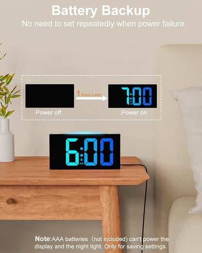 Mesqool Digital Alarm Clock for Bedrooms - Plug-in LED Clock with Dynamic RGB Digits, Dimmable Display & Night Light, 7 Color Options, Adjustable Alarm Volume, DST, 12/24 Hour - Ideal for Kids