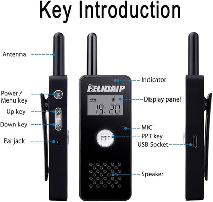 ELIDAIP T-M16 Small Walkie Talkies,Portable Two Way Radio with Earpiece & Mic Set Headsets,VOX Hands Free for Restaurants,Hotel,Sports & Outdoor Activities,Hospitals,Tourism,Black 2 Pack