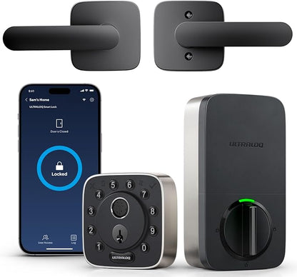 ULTRALOQ Bolt Fingerprint Smart Lock with Lever, Front Keypad Door Lock with Handle, Built-in WiFi Deadbolt, App Remote Control, Auto-Lock, Works with Apple HomeKit, Alexa, Google, BHMA Certified