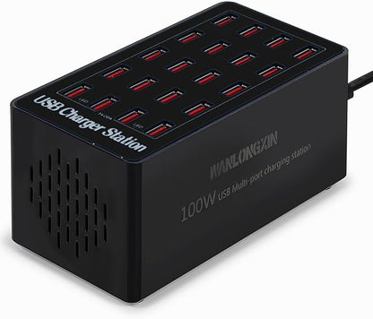 WANLONGXIN 100W 20Port USB Charging Station, Multi USB Charger for Multiple Devices, Black
