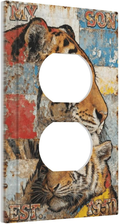 Bvtewkhz Tiger Vintage Duplex Outlet Decorative Outlet Covers Light Switch Plate Electrical Receptacle Switchplate For Bathroom Kitchen Bedroom