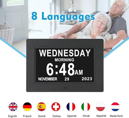 ybest 7 Inch Extra Large Day Date Time Digital Day Calendar Clock with Auto-Dimming 12 Alarm Reminders Dementia Clocks for Senior Elderly impaired Vision Memory Loss