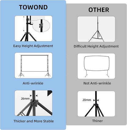 TOWOND Projector Screen and Stand, 100 inch Projection Screen Outdoor Indoor, Portable 16:9 4K HD Rear Front Movie Screen with Carry Bag Wrinkle-Free Design for Home Theater Backyard Cinema