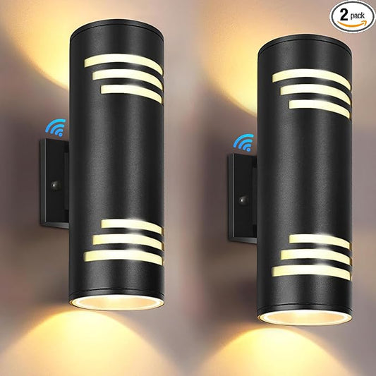 rosykite Dusk to Dawn Porch Lights Outdoor 2 Pack, Modern Exterior Lighting Fixtures 13In, Cylinder Outdoor Wall Lights Up Down Sconce Lighting for House Doorway, ETL Listed