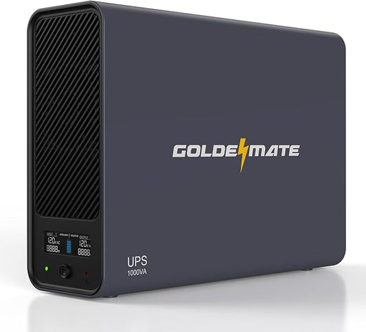 GOLDENMATE 1000VA/600W Lithium UPS Battery Backup and Surge Protector, Sinewave UPS System with LiFePO4 Battery(153.6 Wh), Updated Pro Ver. with USB Communication Port, 8 Outlets, LCD Display, Gray