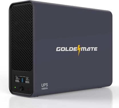 GOLDENMATE 1000VA/800W Lithium UPS Battery Backup & Surge Protector, Backup Battery Power Supply with LiFePO4 Batteries(230.4 Wh), Sinewave UPS System, 10 Years Lifespan, 8 Ports, LCD Display, Gray