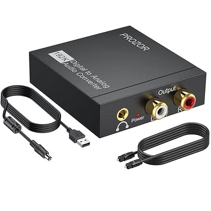 PROZOR 192KHz Digital to Analog Audio Converter, DAC Optical to Analog L/R RCA 3.5mm Converter, Digital SPDIF Toslink Optical to 3.5mm Jack Adapter for PS3 HD DVD PS4 Amp Apple TV Home Cinema