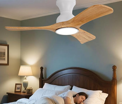 Gaizw Ceiling Fans with Lights, 36 inch Ceiling Fan with Remote Control, Wood 3 Blade Small Ceiling Light, Flush Mount Fans for Bedroom Dimmable,Noiseless Ventilation Fan