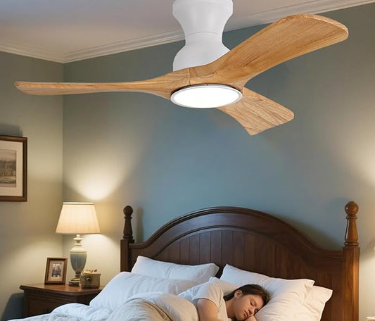 Gaizw Ceiling Fans with Lights, 36 inch Ceiling Fan with Remote Control, Wood 3 Blade Small Ceiling Light, Flush Mount Fans for Bedroom Dimmable,Noiseless Ventilation Fan