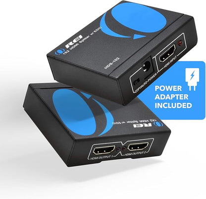 OREI HDMI Splitter 1 in 2 out - Ultra HD 4K @ 30Hz, HDCP, 3D & Full HD 1080P Support for Xbox, PS4, Blu-ray, HDTV - Adapter Included