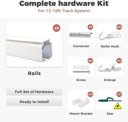 ChadMade Ceiling Track Kit with Hooks, Wall Mount Curtain Track, x-Large Size for Space 12ft - 18ft Wide, Single Window Rods Work with Grommet and Pinch Pleated Curtain