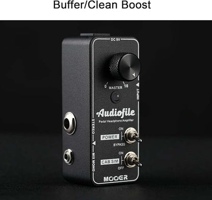 MOOER Micro Guitar Pedal Audiofile Headphone Amp Analog, Access to Effects Circuits, Buffer/Clean Boost for Electric Guitar/Bass