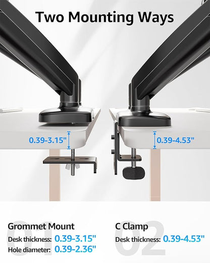 MOUNTUP Dual Monitor Stand for Desk, Monitor Arms for 2 Monitors 32 27 24 22 Inches, Height Adjustable Double Monitor Mount, VESA Mount with C-Clamp & Grommet Base, Holds 4.4-17.6lbs