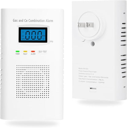 Combination Gas and Carbon Monoxide Detector Plug-in | CO Alarm & Natural Gas Combustible Detector | Digital Display, Battery Backup, Easy Install | for Home Kitchen Safety Monitoring 1-Pack