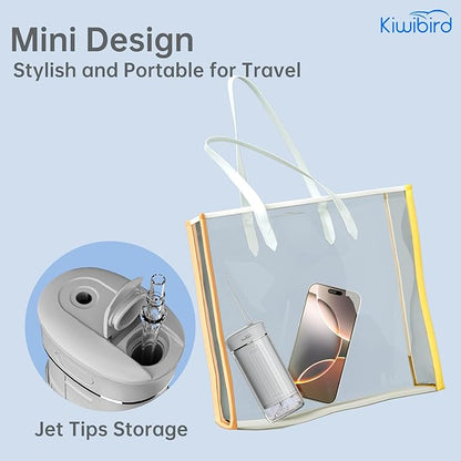 KIWIBIRD Mini Water Flosser for Travel, Ultra-Portable Cordless Oral Irrigator with UVC Light, IPX8 Waterproof 3 Modes, 230mL Teeth Cleaner for Tonsil Stones & Braces Care - Home & Travel (Green)