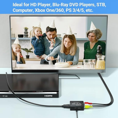 Setuact HDMI to AV Converter, HDMI to RCA Converter, Supports PAL/NTSC for Apple TV, Roku, Fire Stick, Blu-ray, DVD Player, Older TV, Projector, (with Male RCA Cables)