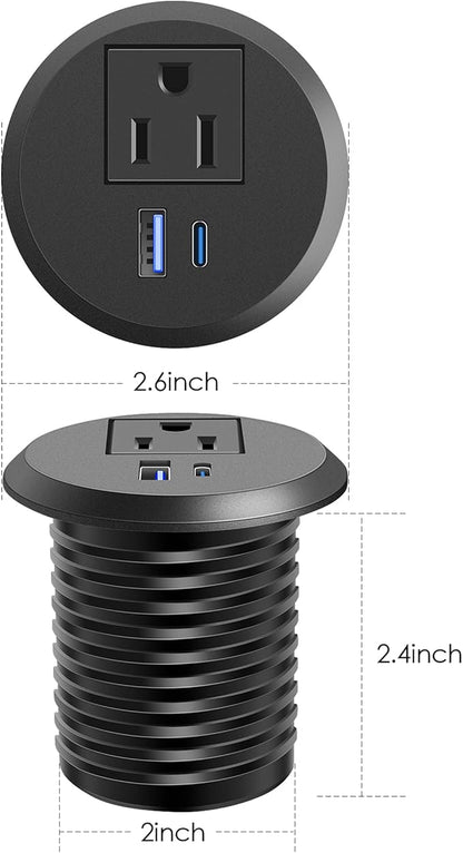 Desktop Power Grommet, 2 inch, USB C PD 20W Fast Charging Station, Desk Hole Outlet,ETL Listed (2, 6 FT Cable)