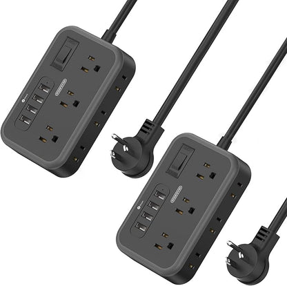 2 Pack Power Strip with 6 Outlets(2 Side) and 4 USB, NTONPOWER Flat Plug Extension Cord 5 Ft, Overload Protection, Wall Mount, Compact Size Charging Station for Office Desk, Nightstand and Travel